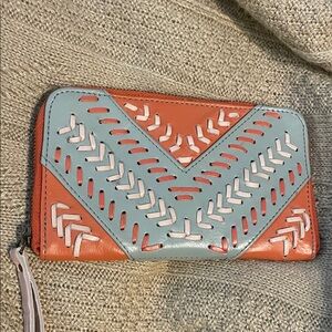 Noonday Collection Coral and Blue Leather zip around Wallet